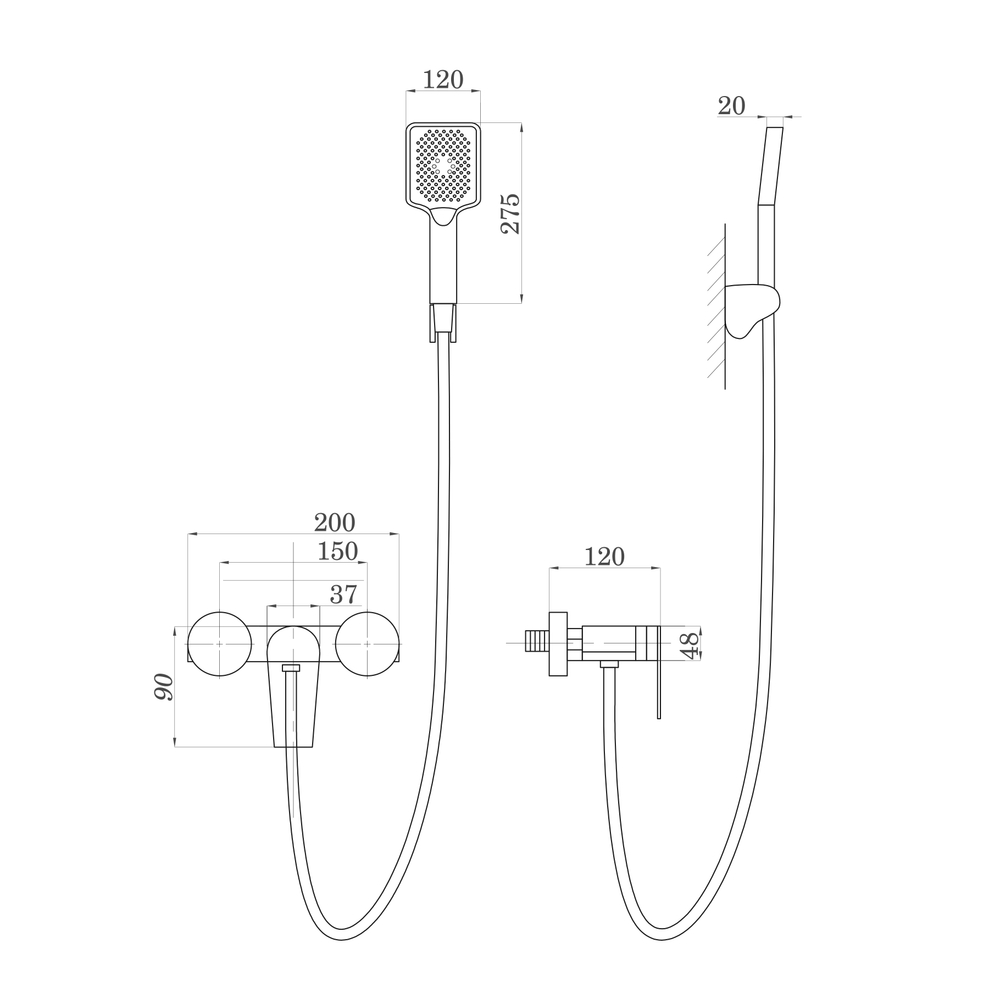 Смеситель для душа 35к ПРОФСАН ПСМ-900-4GA с душ. аксессуарами ГРАФИТ