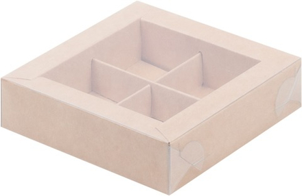 Коробка для конфет 4 шт с прозрачной крышкой крафт, 12х12х3 см