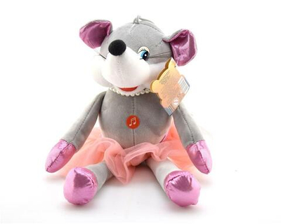 Игрушка мягкая Мышка с бусами 17см муз. чип в пакет (Мульти-Пульти)