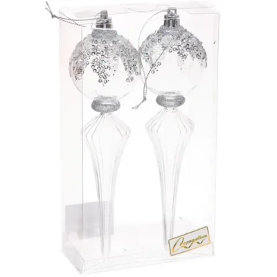Елочные украшения «Изящный блеск» 5.3*5.3*19 см (набор 2 шт), Белый