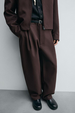 ZARA БРЮКИ BALLOON FIT С ЗАЩИПАМИ, БУРГУНДИ