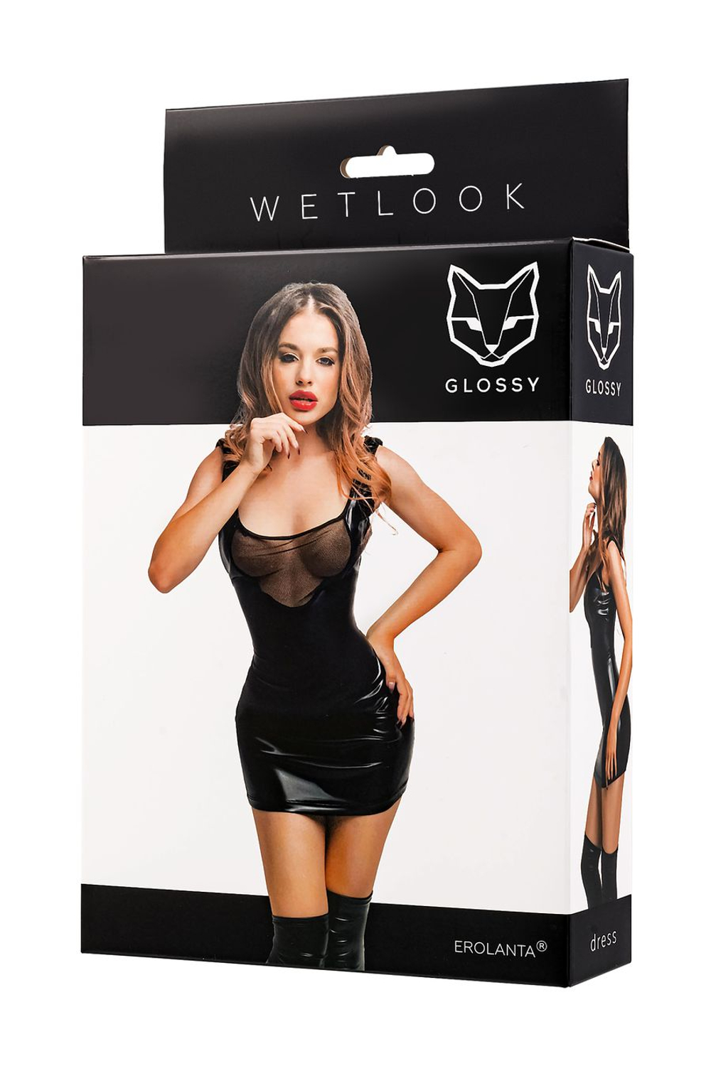 Платье Glossy Rimma с сеточкой из материала Wetlook черное L