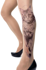 Колготки +size с принтом в виде кошек (Размер: XL-XXL-XXXL) (Цвет: бежевый)