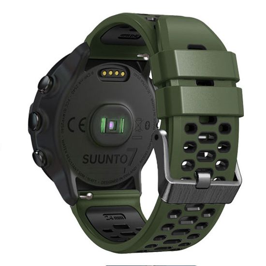Ремешок двухцветный дышащий 24 мм для Suunto 9 Baro, Suunto 7, Suunto Spartan Sport силиконовый (Зеленый/черный)