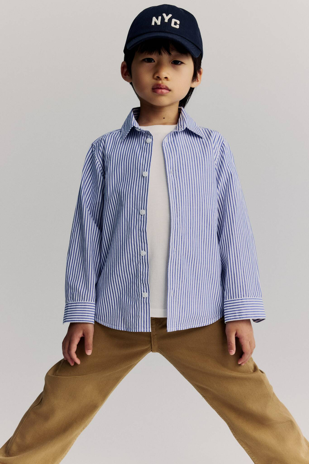 H&M Хлопковая рубашка, синий/белый