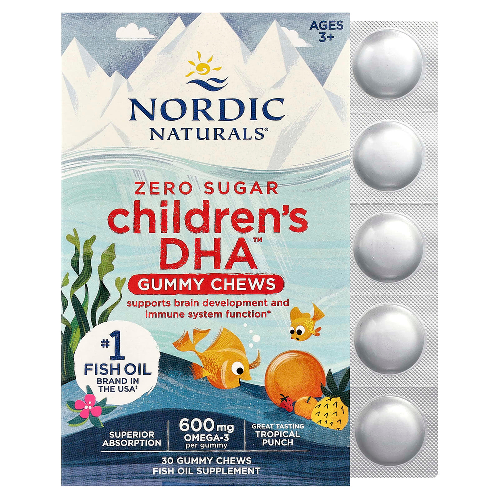 Nordic Naturals, DHA™, жевательные таблетки для детей, от 3 лет, тропический пунш, 30 жевательных таблеток (355 мг в 1 жевательной таблетке)