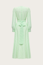 ПЛАТЬЕ ИЗ САЛАТОВОГО ШЕЛКА С КРУЖЕВНЫМИ КАНТАМИ