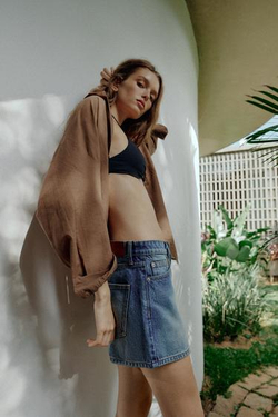 ZARA ШОРТЫ Z1975 MOM FIT СО СРЕДНЕЙ ПОСАДКОЙ, СИНИЙ