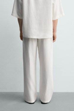 ZARA БРЮКИ RELAXED FIT ИЗ ВИСКОЗЫ И КОНОПЛИ, ЖЕЛТОВАТО-БЕЛЫЙ