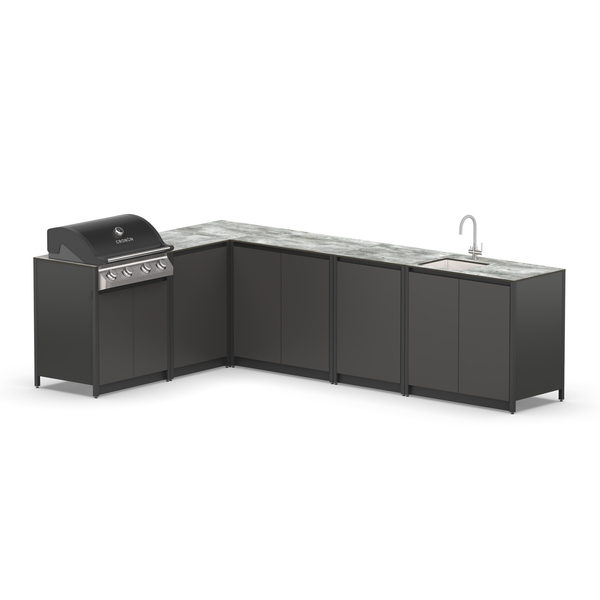 Угловой барбекю комплекс Lounge F-110SG, 3x2 м, черный/серый каспий