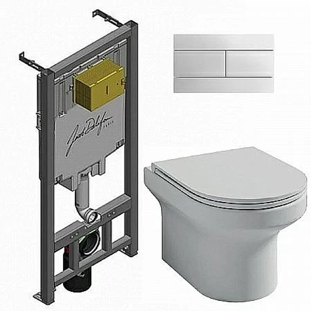 Унитаз подвесной Jacob Delafon ELITE E21742RU-00 безободковый, с крышкой микролифт, с инсталляцией и кнопкой хром