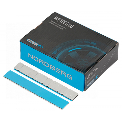 NORDBERG (W510FR4G) Грузики самоклеящиеся (4х5 г+4х10 г, L=14 см) Fe закругленные серые, 50 лент