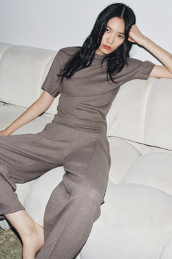 ZARA МЯГКИЕ ШИРОКИЕ БРЮКИ, КОРИЧНЕВЫЙ МЕЛАНЖ