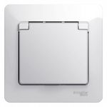 Schneider Electric Glossa Белый Розетка с зазем.конт. со шторками с крышкой IP20, в сборе с рамкой, скрытая установка