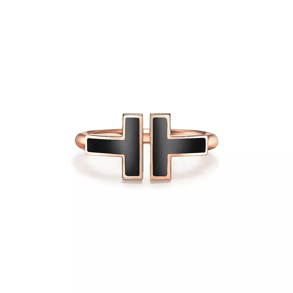 Кольцо из розового золота с чёрным ониксом, Tiffany💠 Exlusive, В наличии