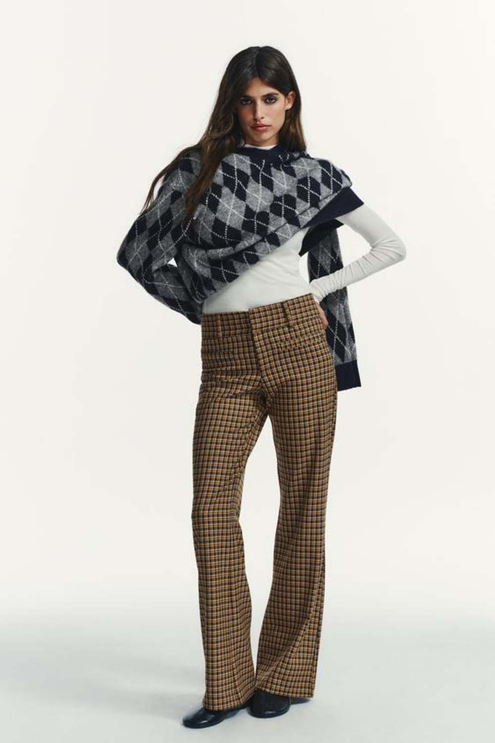 ZARA РАСКЛЕШЕННЫЕ БРЮКИ ИЗ ВЕЛЬВЕТА, КОРИЧНЕВЫЙ