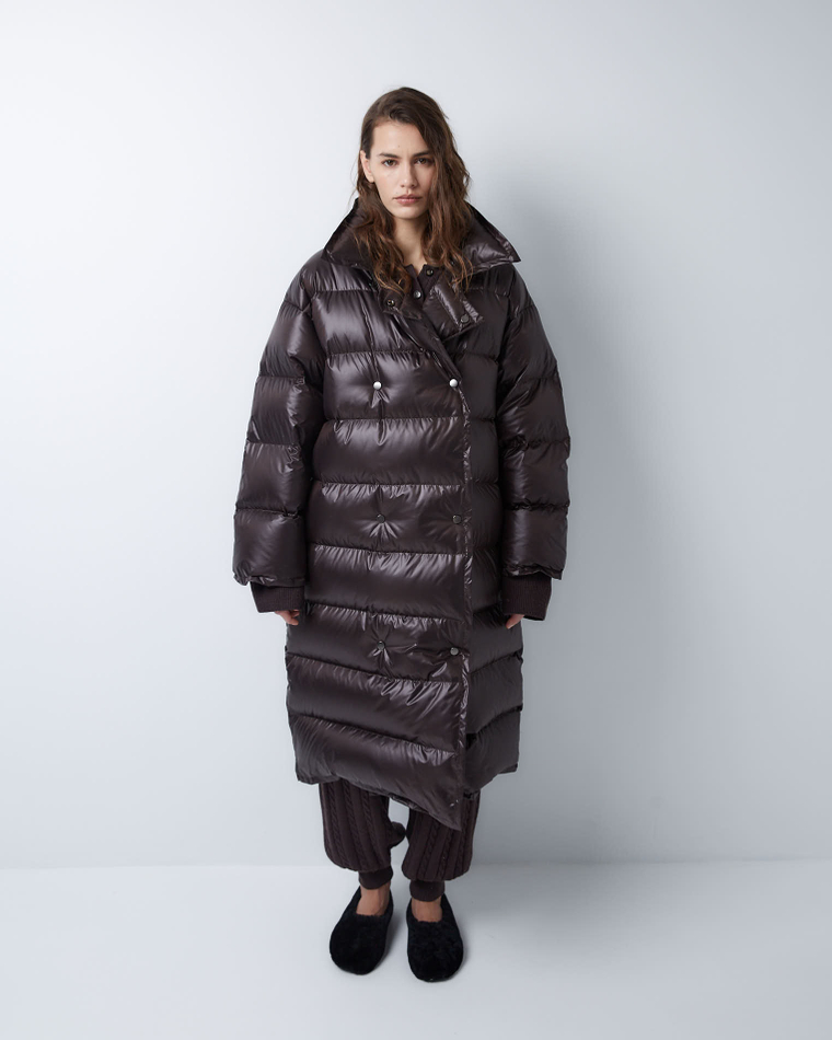 Пуховик двубортный темный шоколад