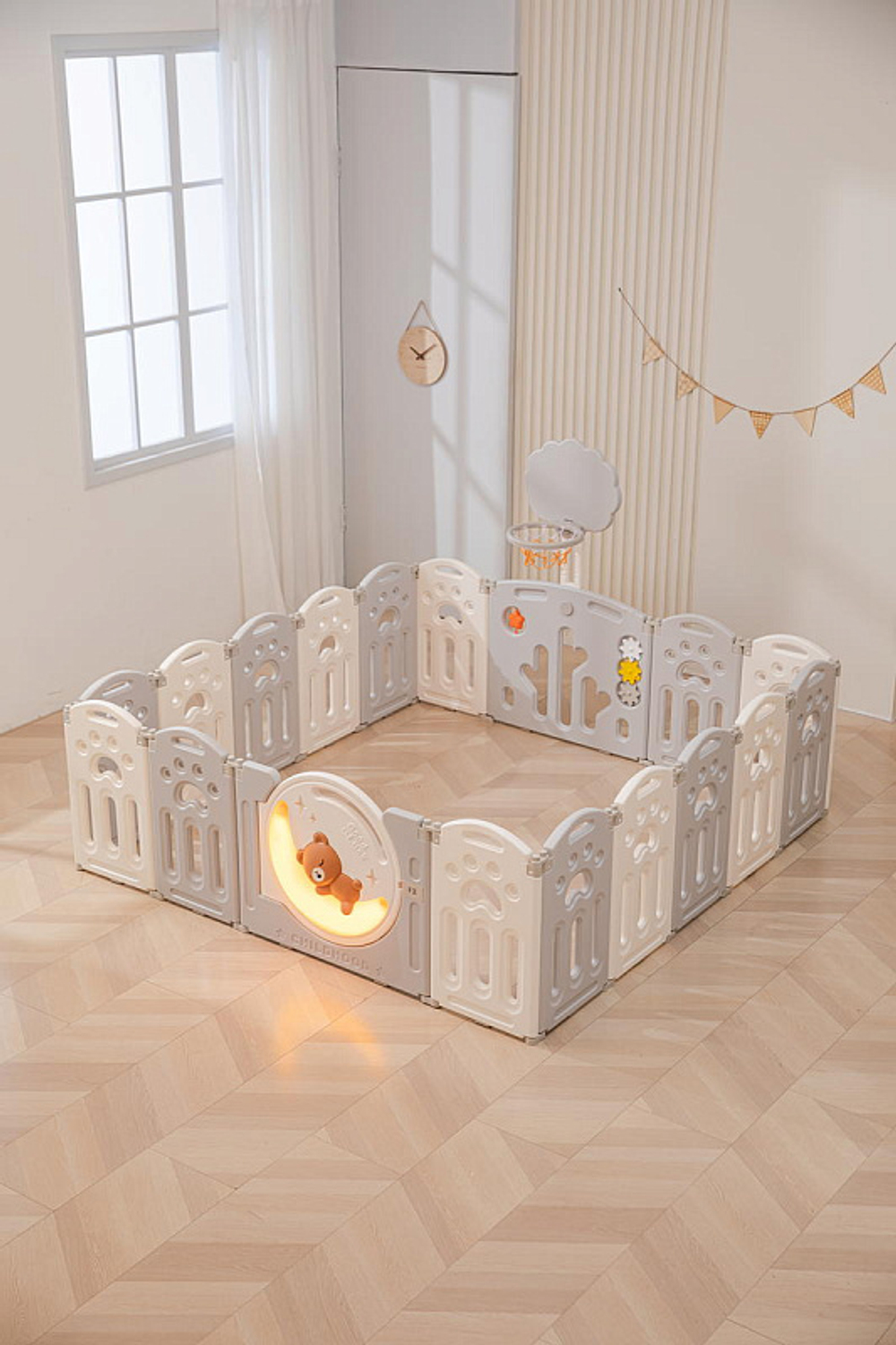 Манеж UNIX Kids DeLuxe Grey,180 x 200 см с игровыми аксессуарами