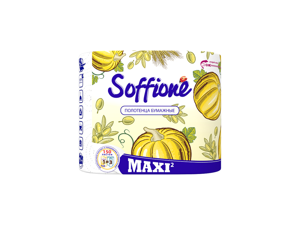 Бытовые рулонные полотенца Soffione Макси, 1-сл., 100% целлюлоза, 33 метра