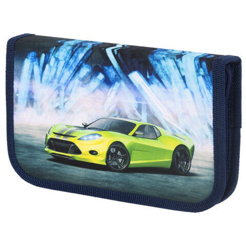 Пенал ПИФАГОР, 1 отделение, ткань, "Green Car", 270360