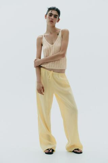 ZARA ТОП АЖУРНОЙ ВЯЗКИ, СВЕТЛО-БЕЖЕВЫЙ