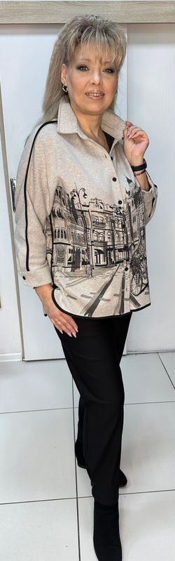 Рубашка-жакет трикотажная с изображением города