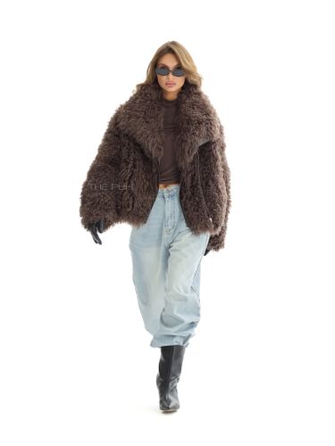 Коричневая шуба-косуха из овчины калган