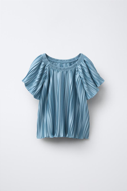 ZARA ПЛИССИРОВАННАЯ ФУТБОЛКА, СИНИЙ