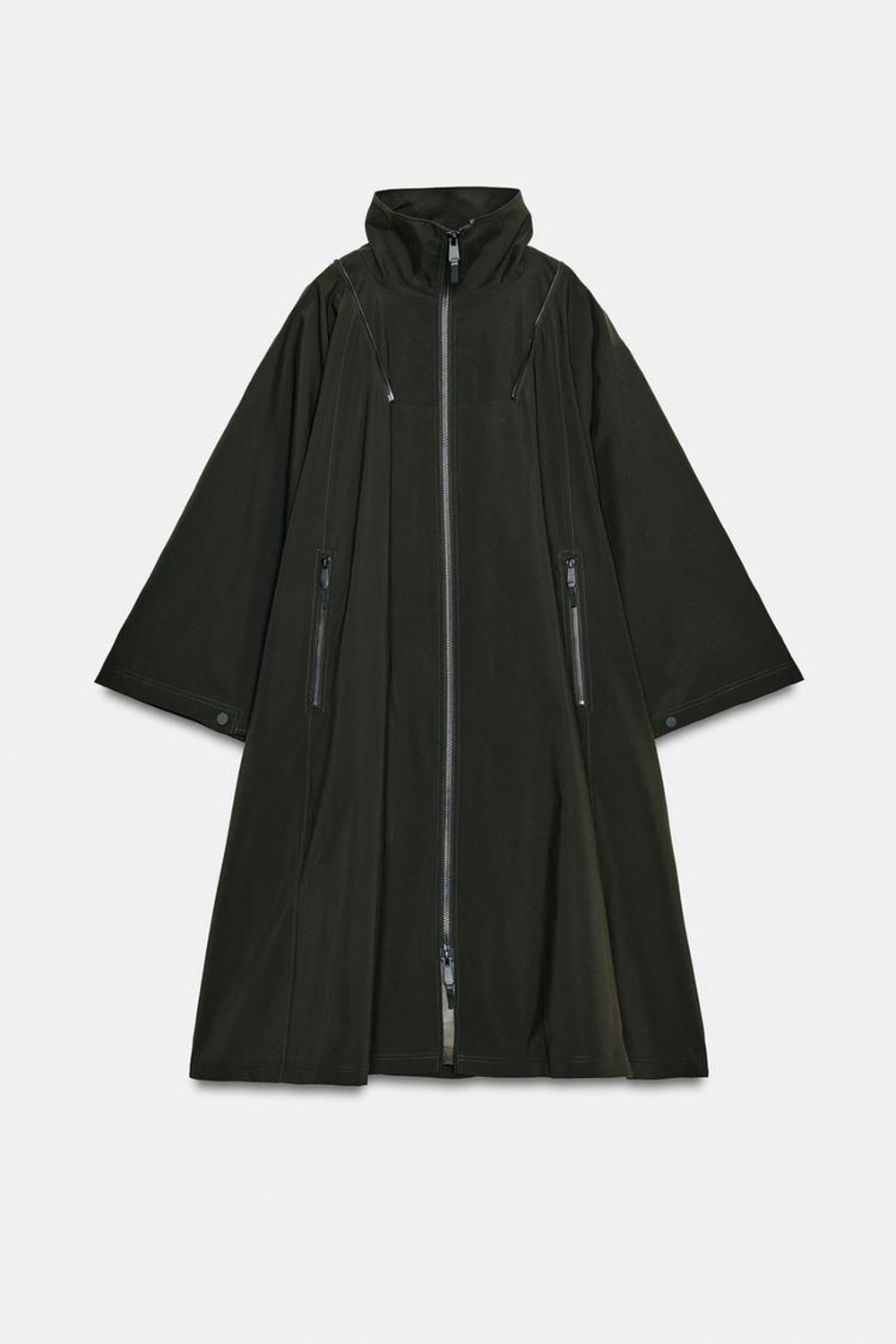 ZARA ТРЕНЧ-НАКИДКА WATER REPELLENT — ZW COLLECTION LIMITED EDITION, ТЕМНЫЙ БУТЫЛОЧНО-ЗЕЛЕНЫЙ