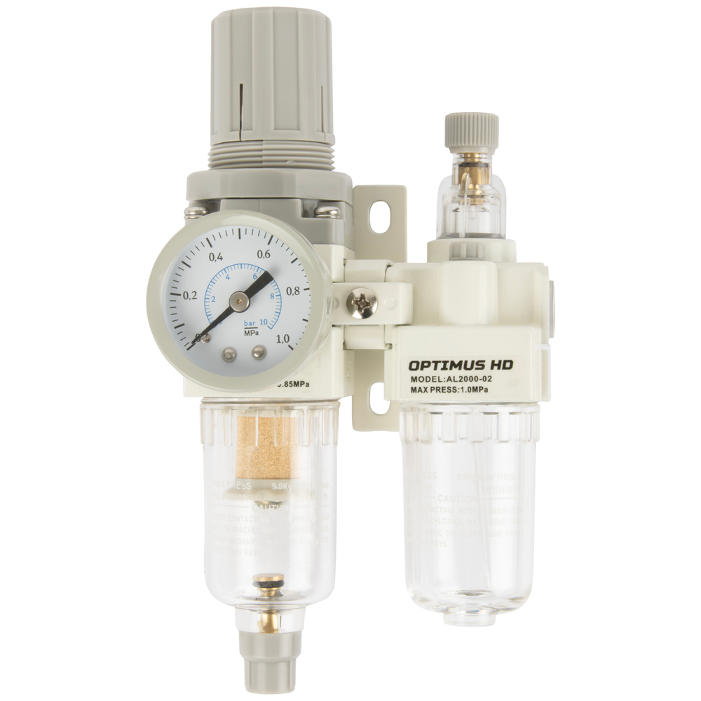 AC2010-02 Блок подготовки воздуха 1/4" с фильтром, манометром, маслораспылителем и регулятором давления