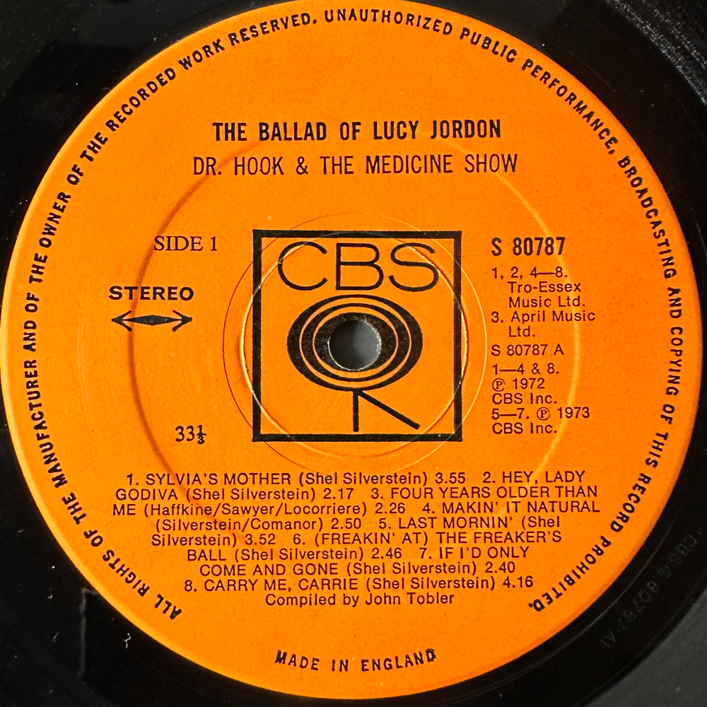 Dr. Hook & The Medicine Show ‎– The Ballad Of Lucy Jordon (Англия 1975г.)