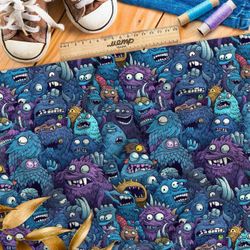 Ткань премиум таффета глазастые монстры