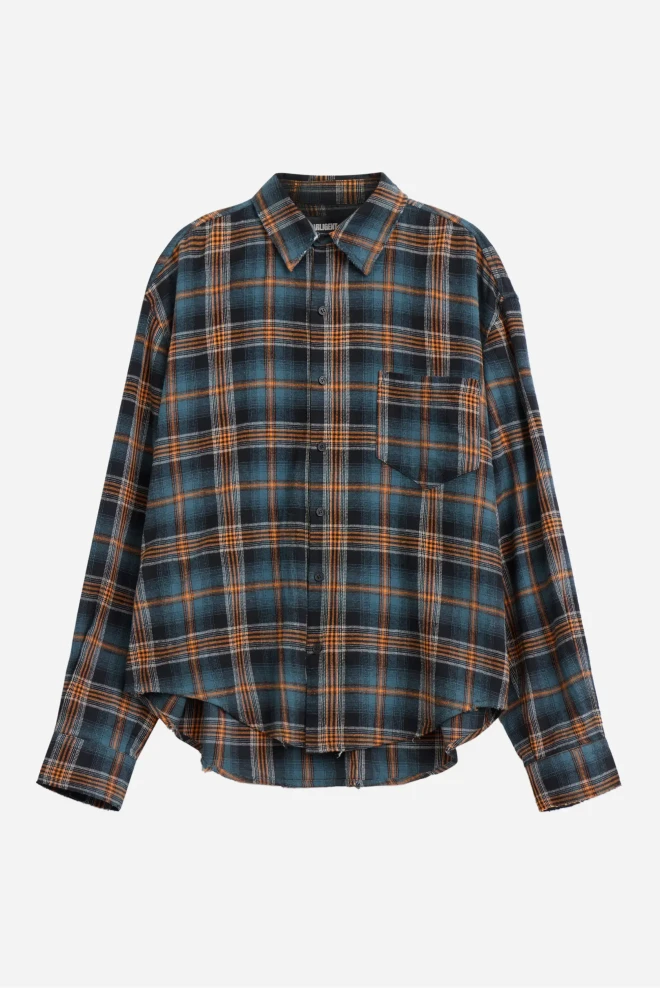 Рубашка в клетку оранжево-синяя