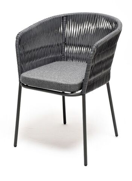 "Бордо" стул плетеный из роупа (колос), каркас из стали серый (RAL7022) муар, роуп серый 15мм, ткань серая