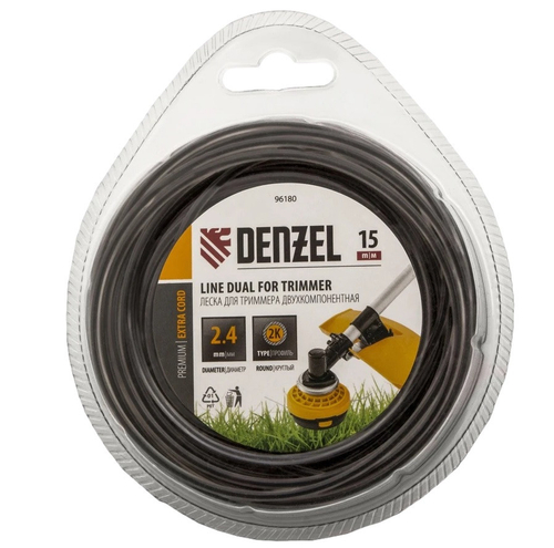 Леска для триммера Denzel 96180 Extra Cord круг двухкомпонентная 2,4 мм 15 м