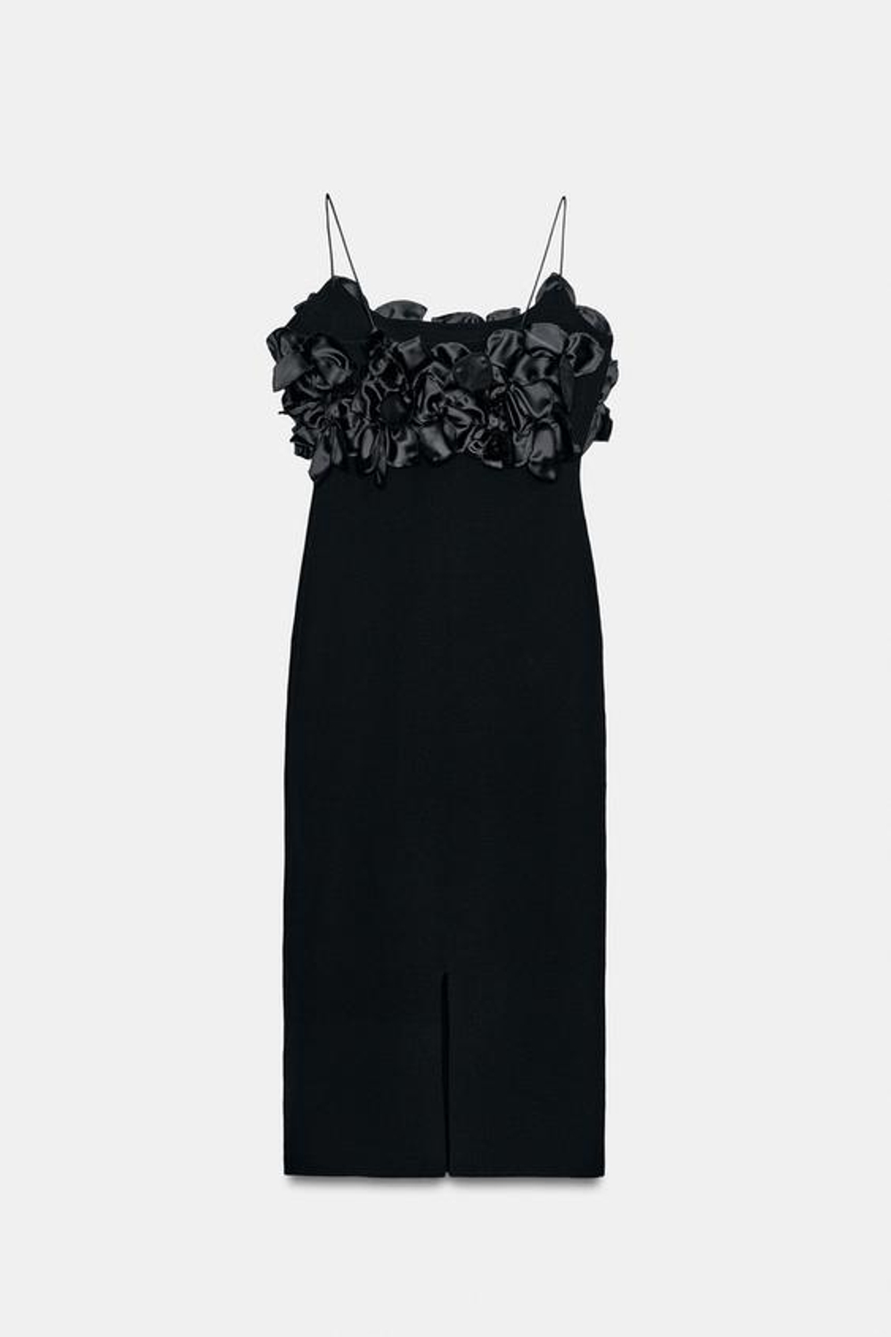 ZARA ТРИКОТАЖНОЕ ПЛАТЬЕ С ЦВЕТОЧНЫМ УЗОРОМ, ЧЕРНЫЙ