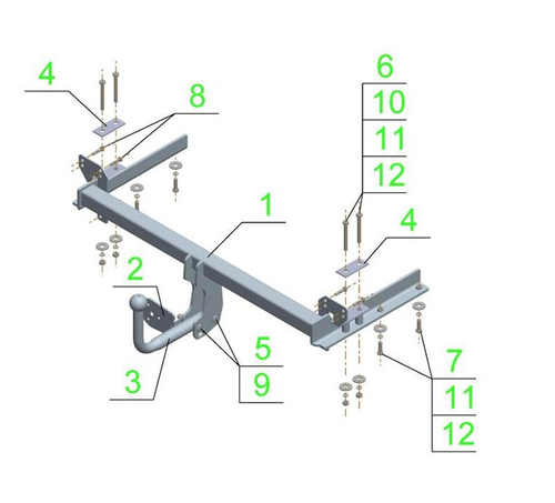 Фаркоп для Kia Spectra седан 2000-2009, Kia Sephia седан 1998-2004 Тип шара: A. Нагрузки: 1350/75 кг, KI 14