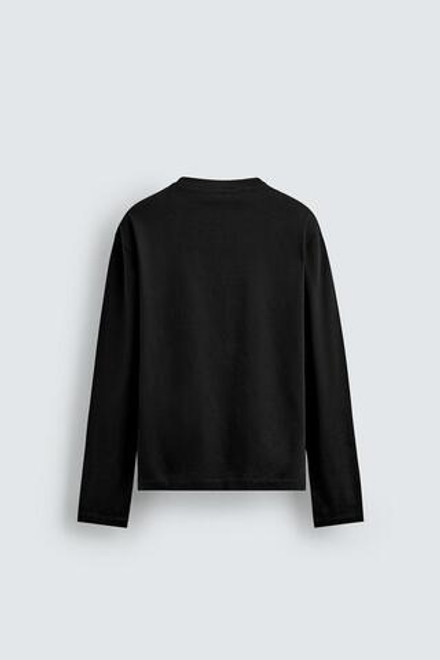 ZARA МЕРСЕРИЗОВАННАЯ ФУТБОЛКА С ДЛИННЫМИ РУКАВАМИ — LIMITED EDITION, ЧЕРНЫЙ