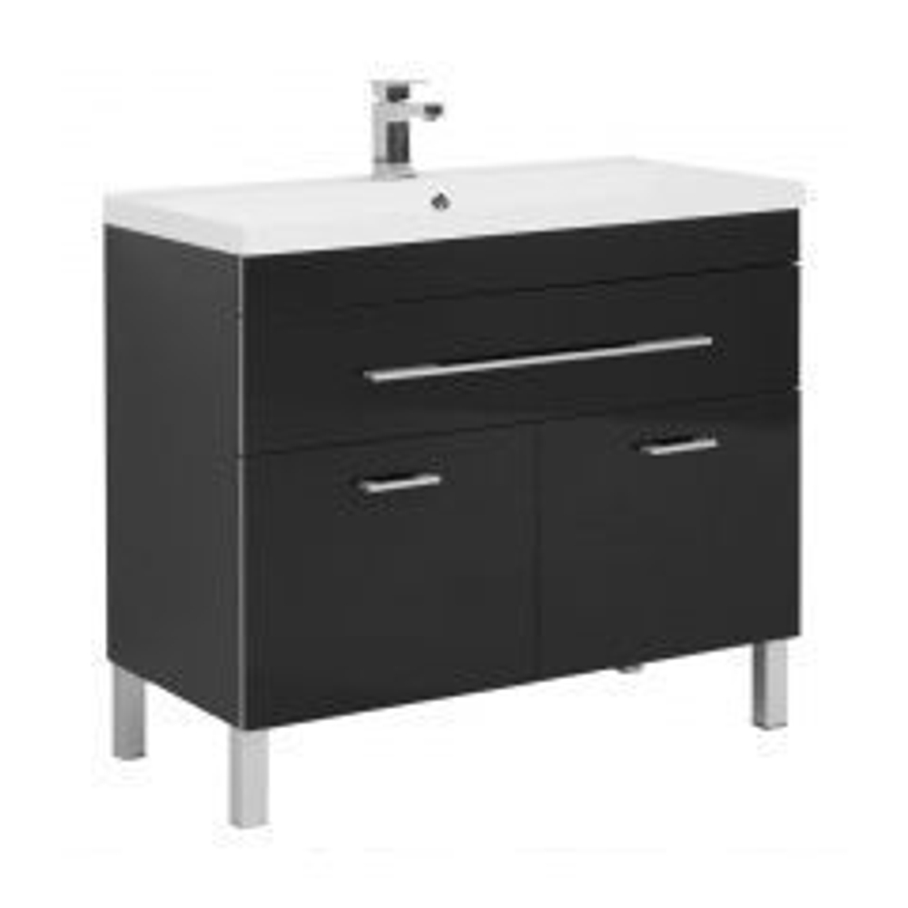Тумба с раковиной Aquanet Верона NEW 100 черный (напольная 1 ящик 2 дверцы)