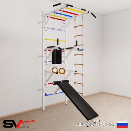 Шведская стенка Sv Sport 568 (Турник рукоход/Брусья/Стойка/Скамья/Кольца/Лестница)