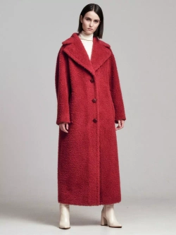 Шуба чебурашка женская из овечьей шерсти тедди, краснная, SilverFox