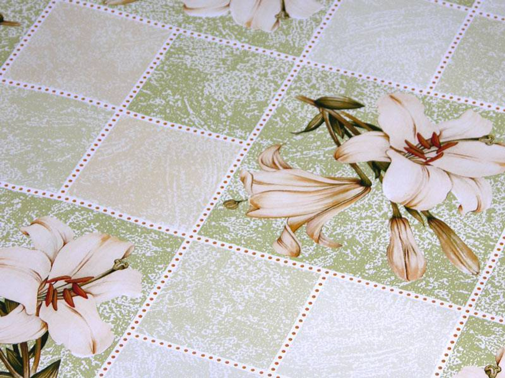 Клеенка столовая DEKORAMA 140см*20м "Лилии в зеленой клетке"