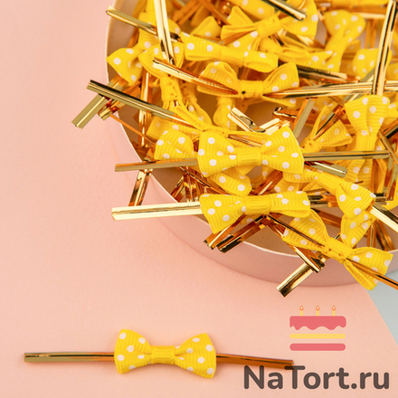 Твист лента с бантиком (желтый в горошек, 8 см) 50 шт