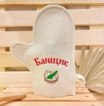 Варежка банная с вышивкой «Банщик», цвет белый, без упаковки