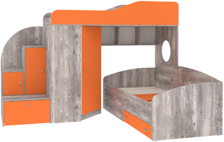 Кровать-чердак КарИВи Кадет 2 Бетон Оранжевый