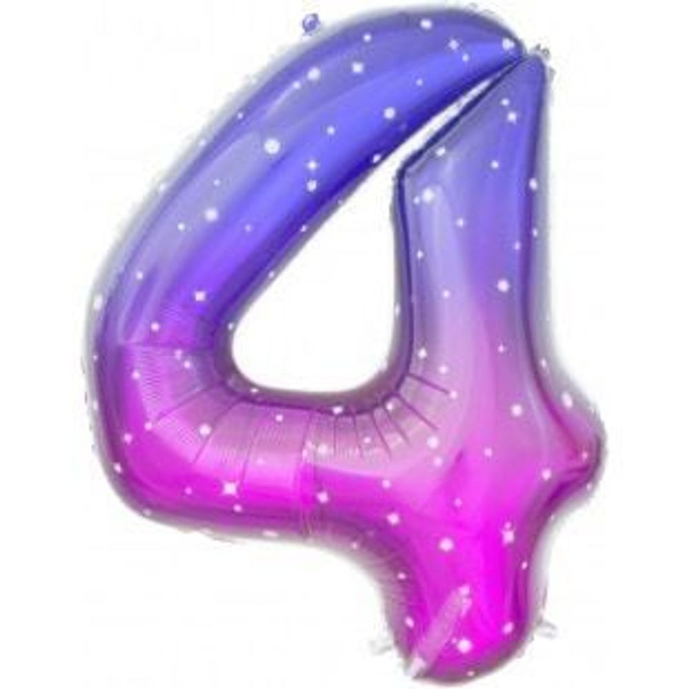 Шар-цифра, фольга, Градиент Фиолетовый, "Цифра 4", 86 см . (БГ-50)