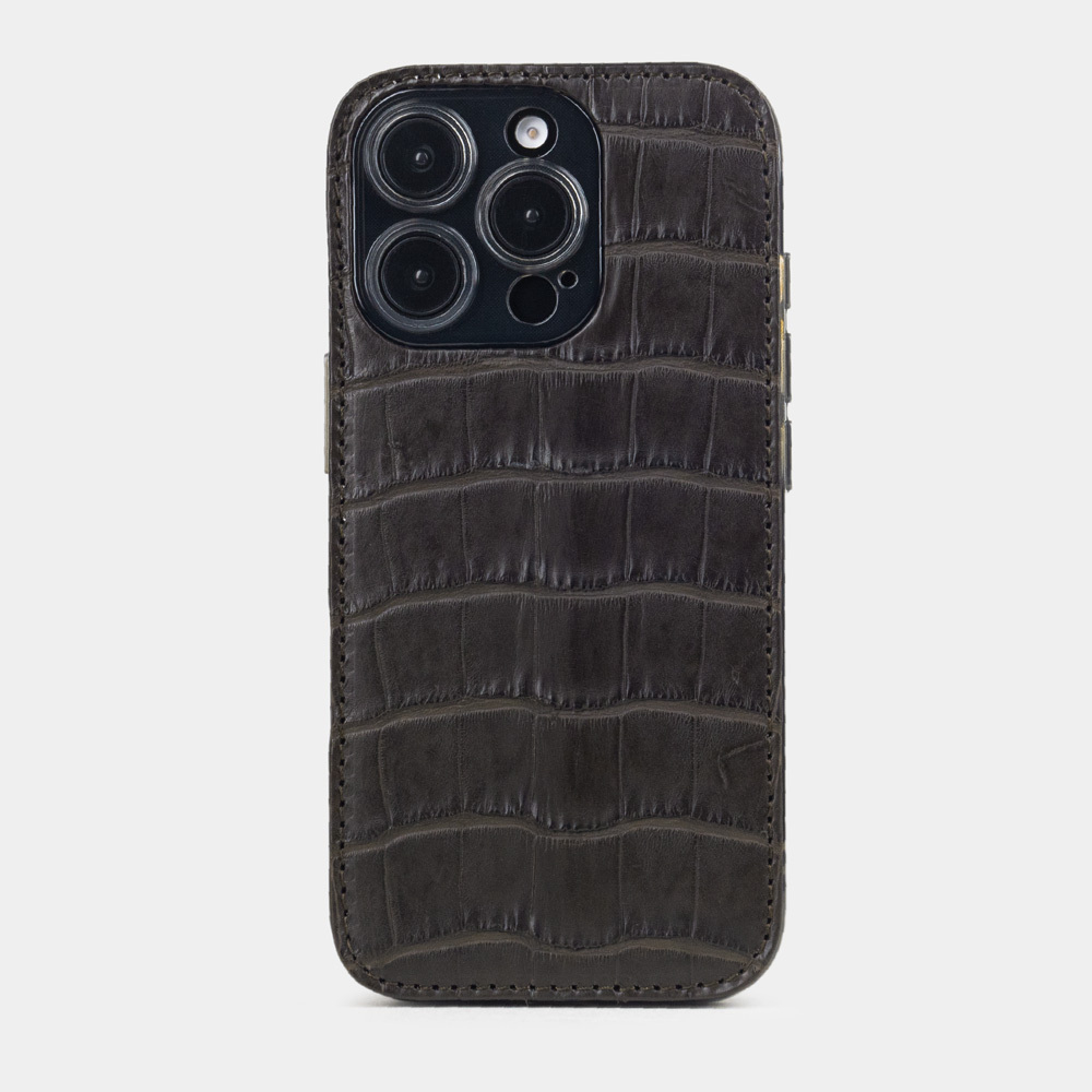 Чехол-накладка кожаная для iPhone 16 Pro, аллигатор коричневого цвета