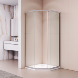 Душевой уголок стекло 6 мм, пятиугольный, форма трапеция, раздвижная дверь, RGW PA-86S (Прозрачное, 1000x1000)
