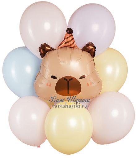 Букет шаров "Мордашка капибары в колпачке"