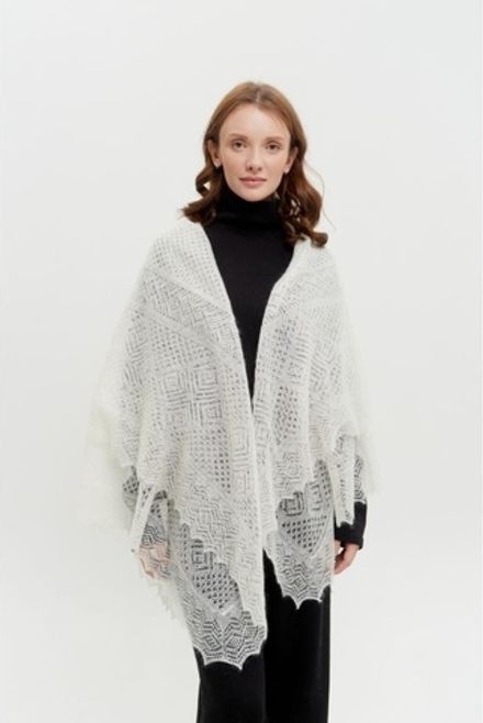 Оренбургский пуховый платок с шелком АШ140-02 экрю